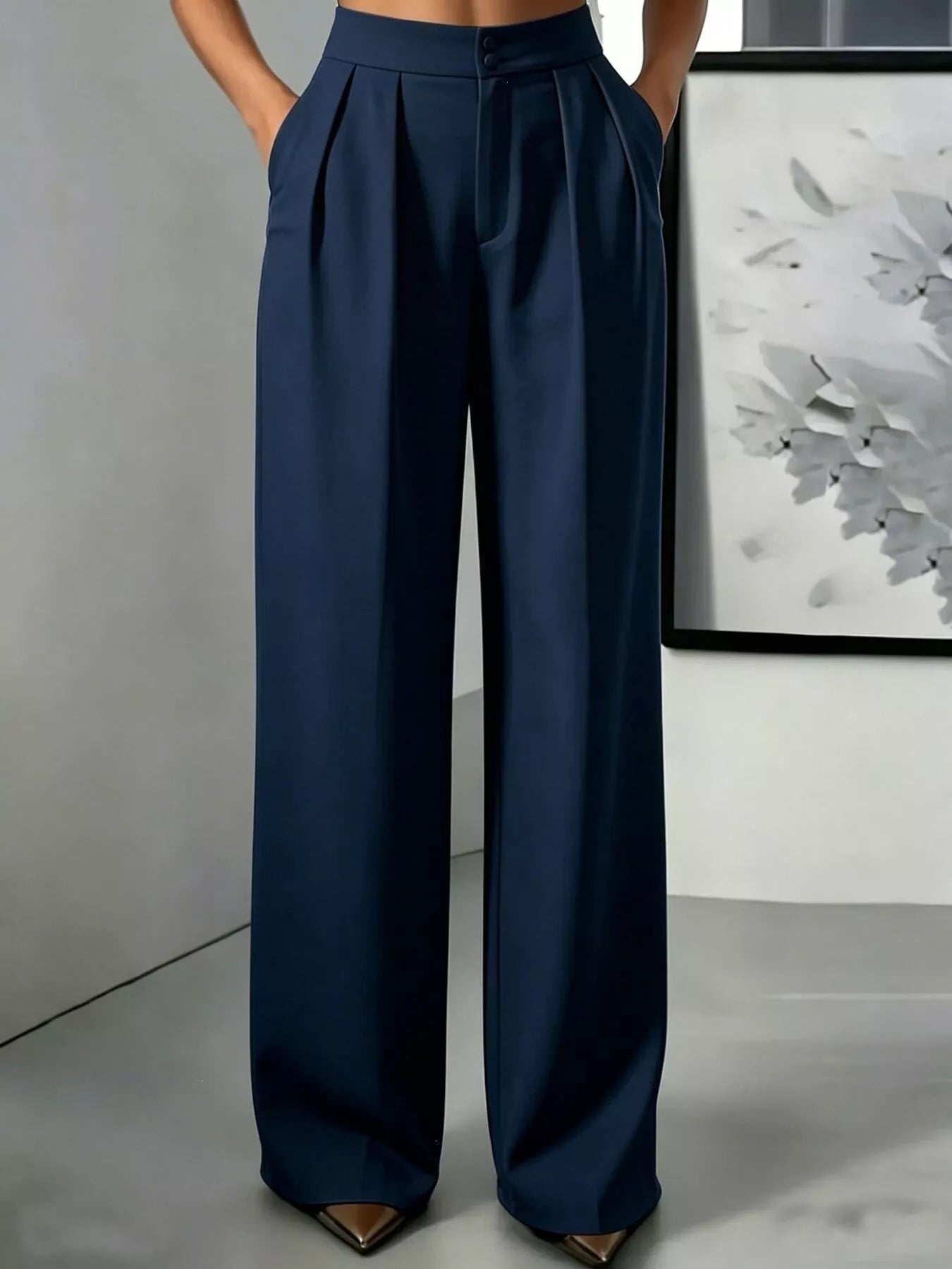 High-Waisted Pleated Wide-Leg Pants