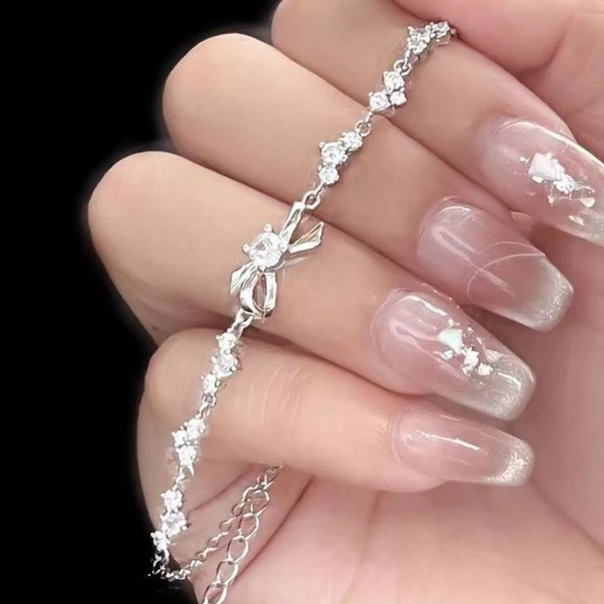 925 Sterling Silver Chain Bow Bracelet