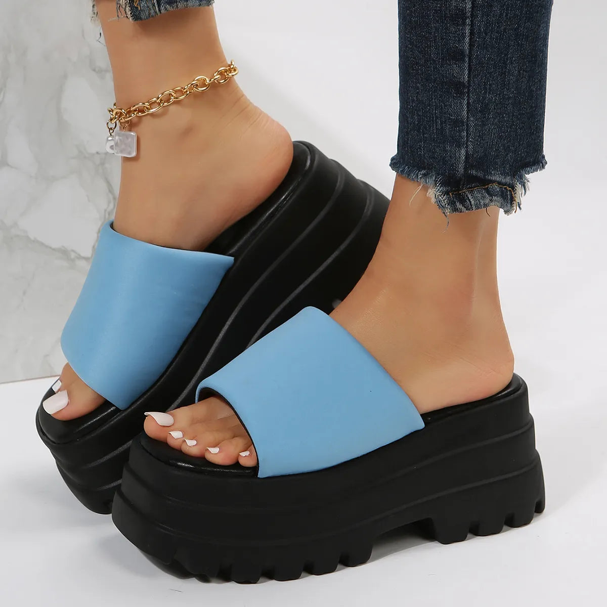 Open Toe Platform Slide Sandals