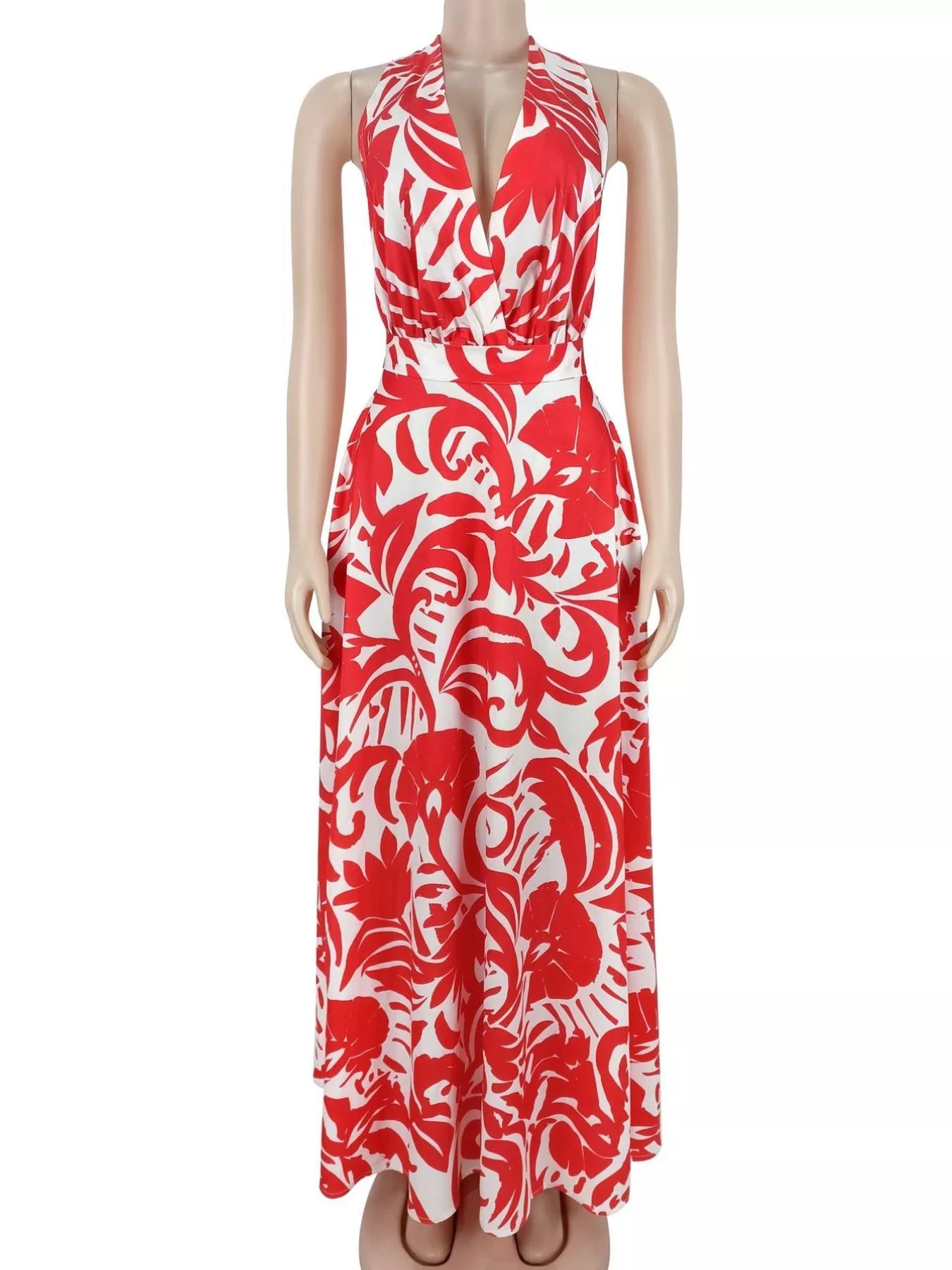 Backless Printed Sleeveless Maxi Dress