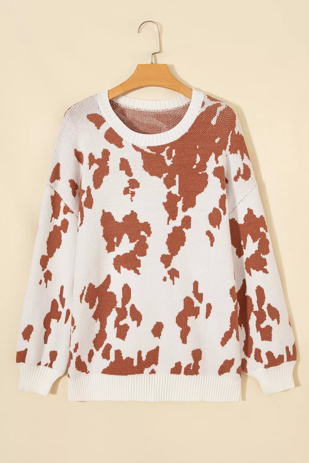 Abstract Print Drop Shoulder Long Sleeve Round Neck Sweater