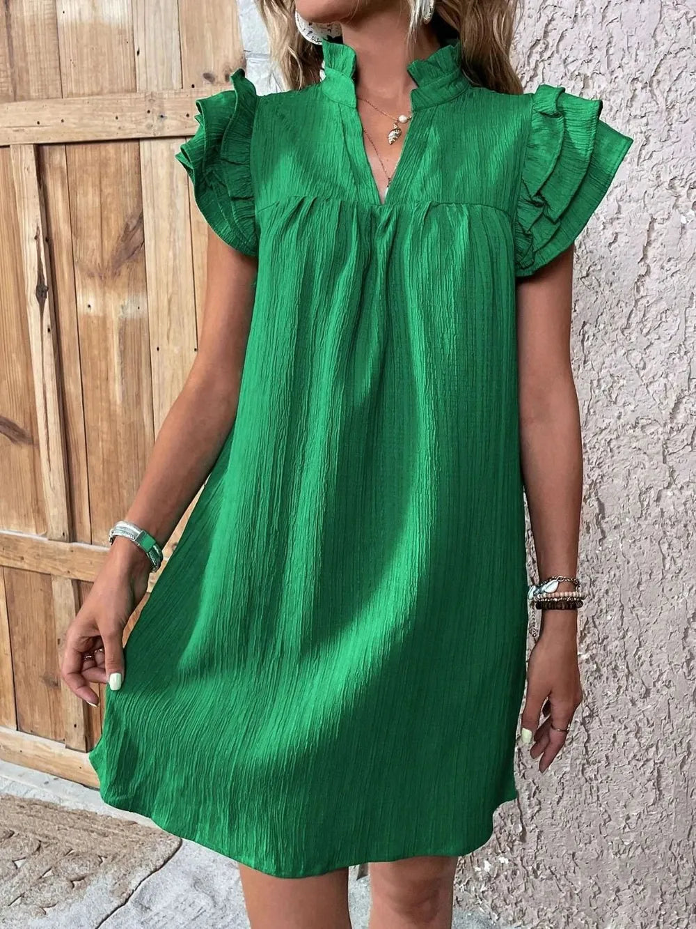 Ruffled Notched Cap Sleeve Mini Dress – Flirty Summer Style