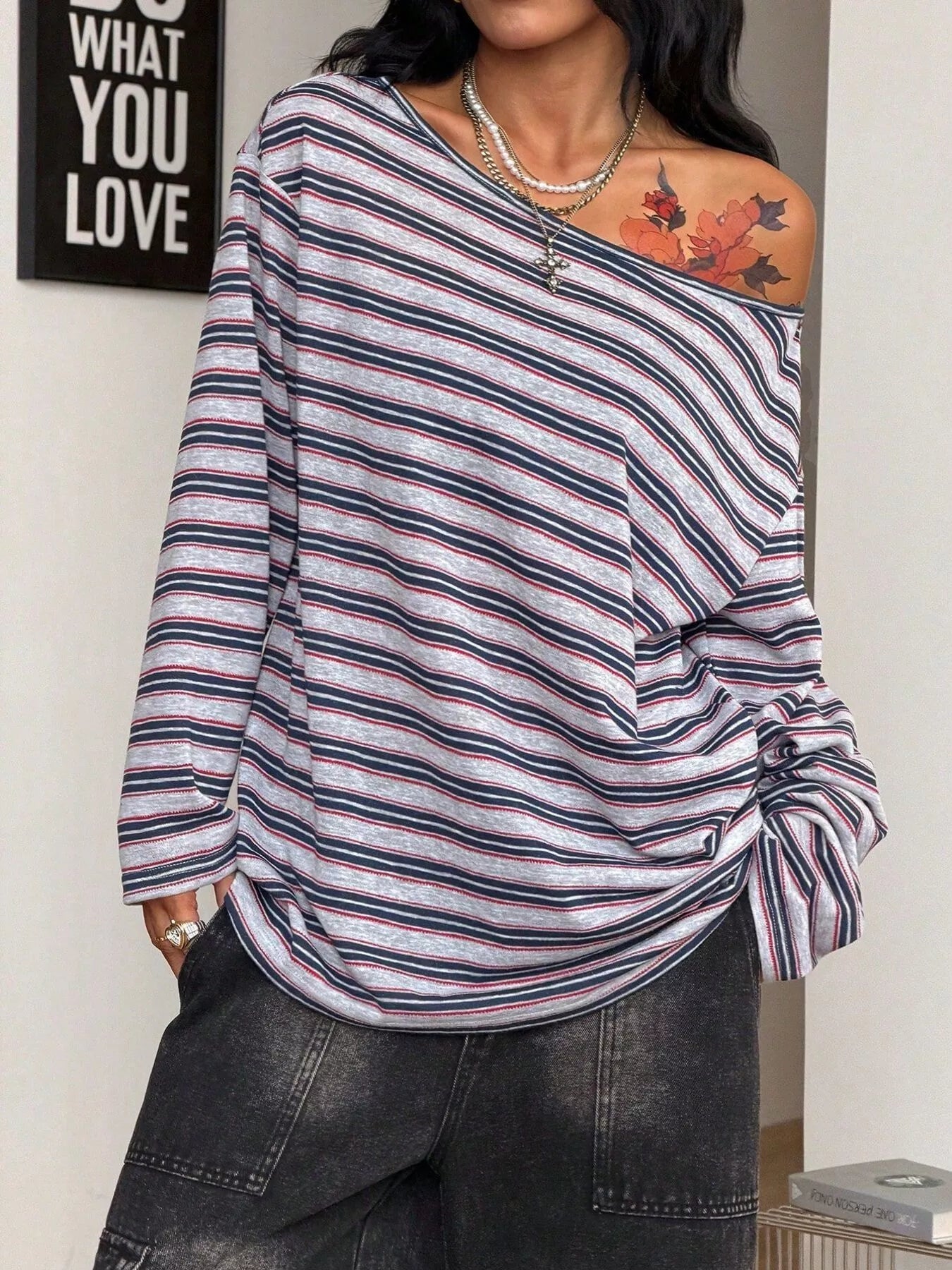 Striped Boat Neck Long Sleeve T-Shirt