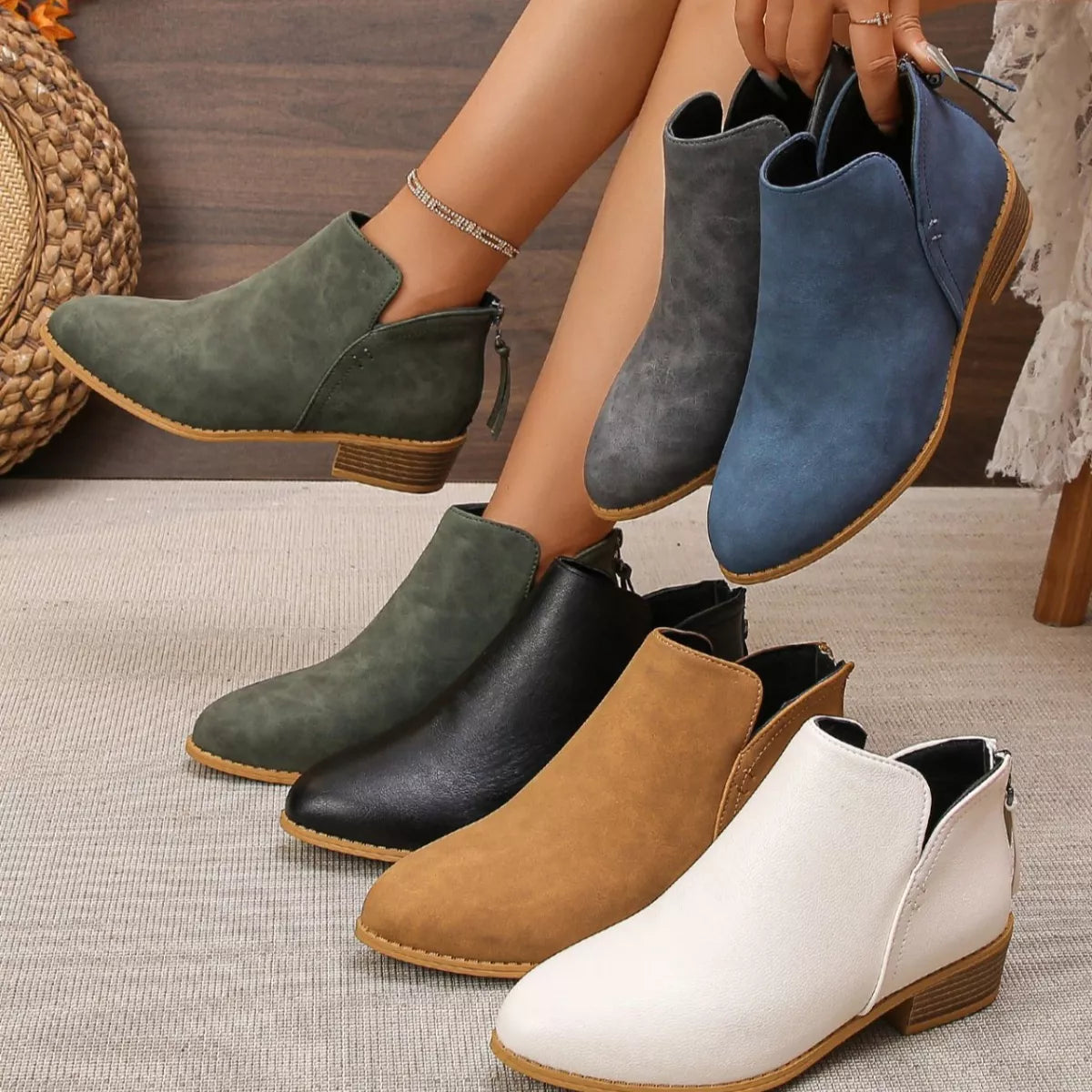 Point Toe Block Heels Boots