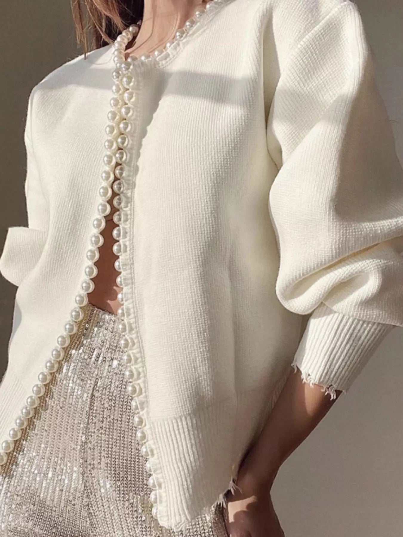 Pearl Trimmed Open Front Cardigan