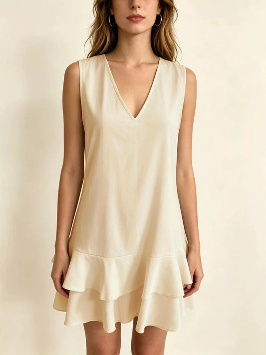 Full Size Sleeveless V-Neck Tiered Ruffle Mini Dress Plus Size