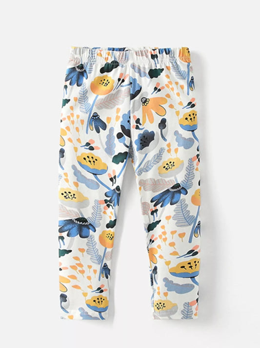 Children's Floral Print Elastic Waist Pants