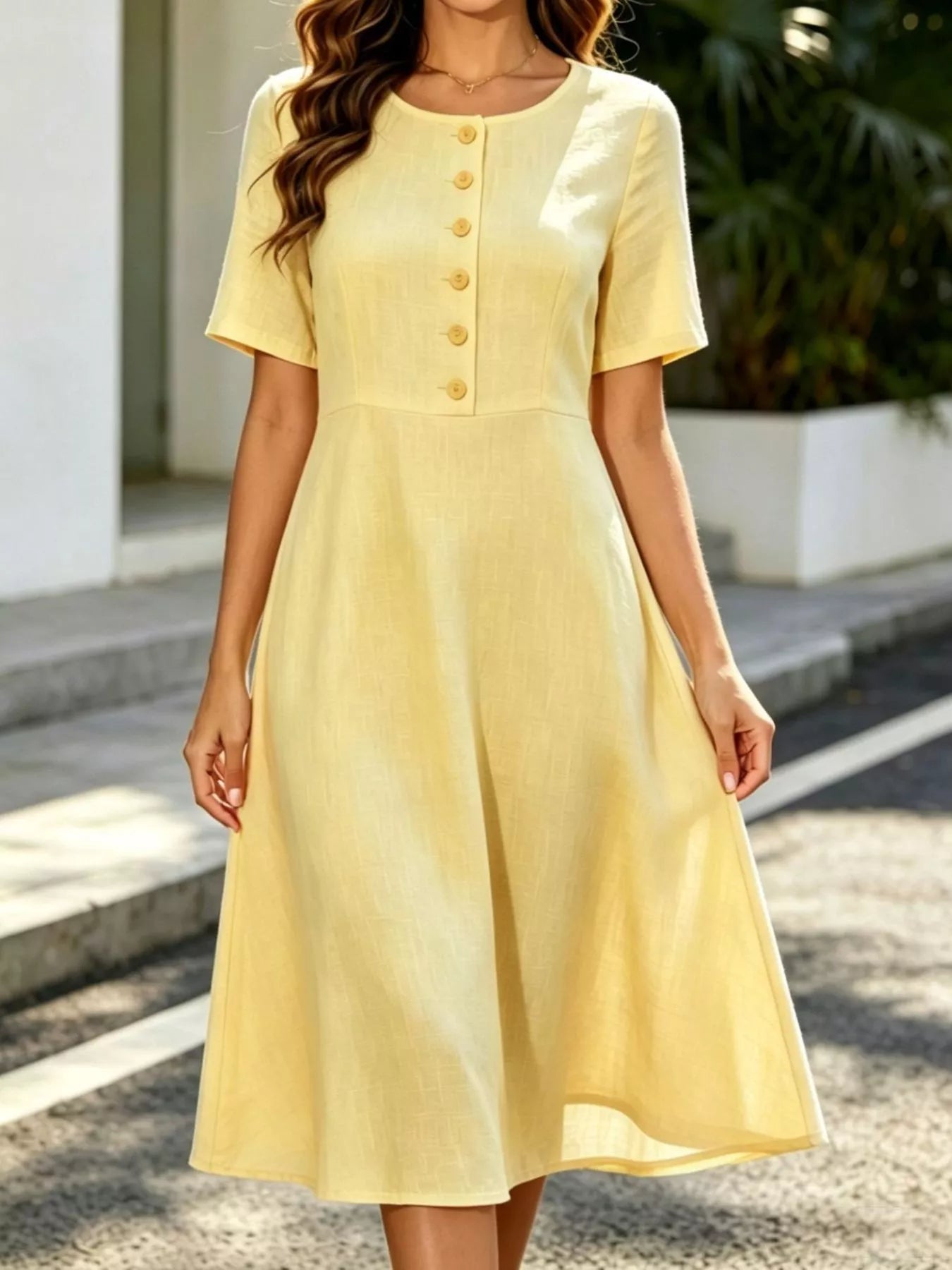Button Detail A-Line Midi Dress