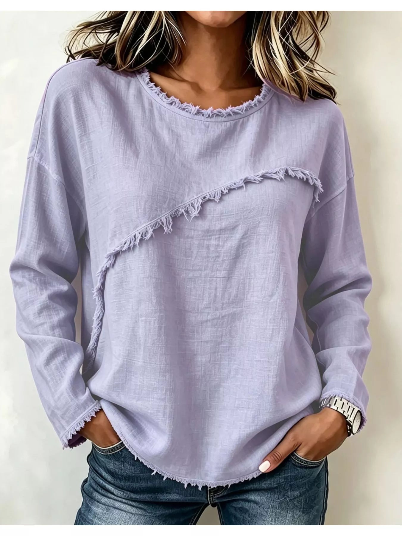 Frayed Hem Dropped Shoulder Blouse