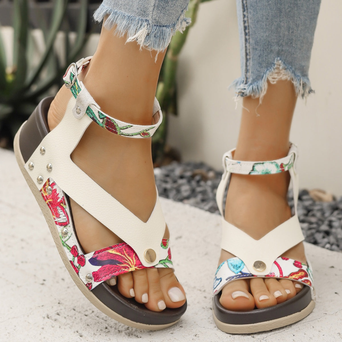 Leopard Ankle Strap Wedge Sandals