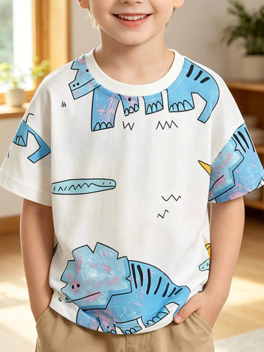 Children's Dinosaur Print Round Neck T-Shirt