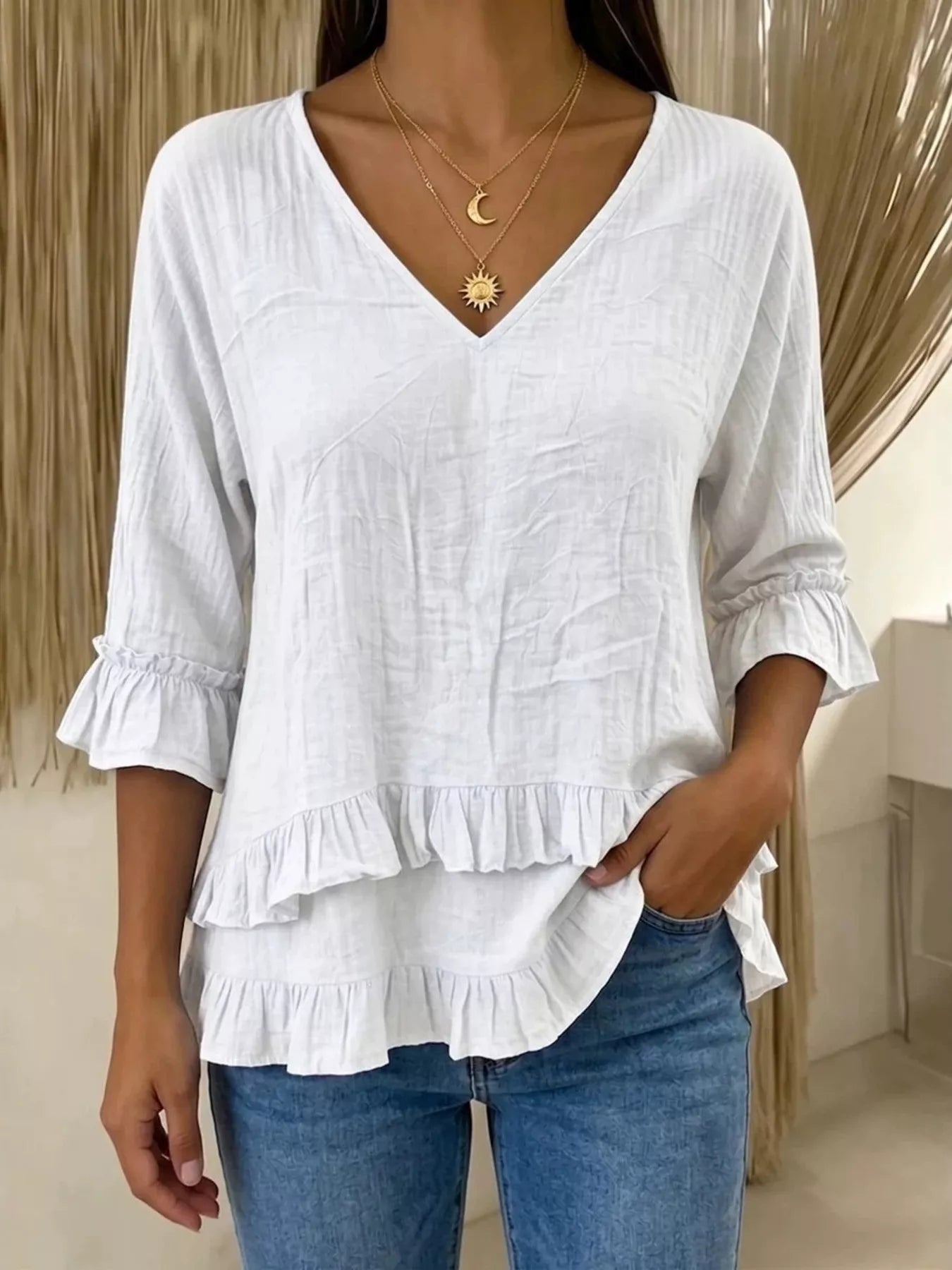 V-Neck Ruffle Sleeve Top