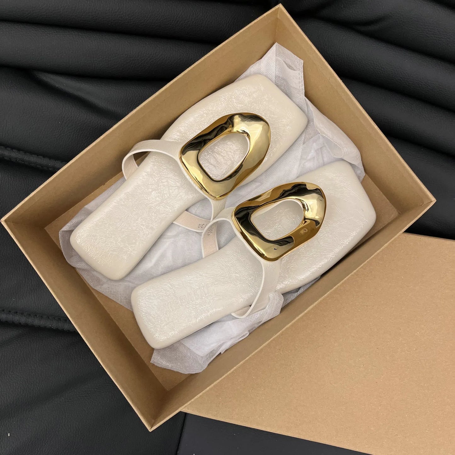 Square Toe Post Metal Sandals