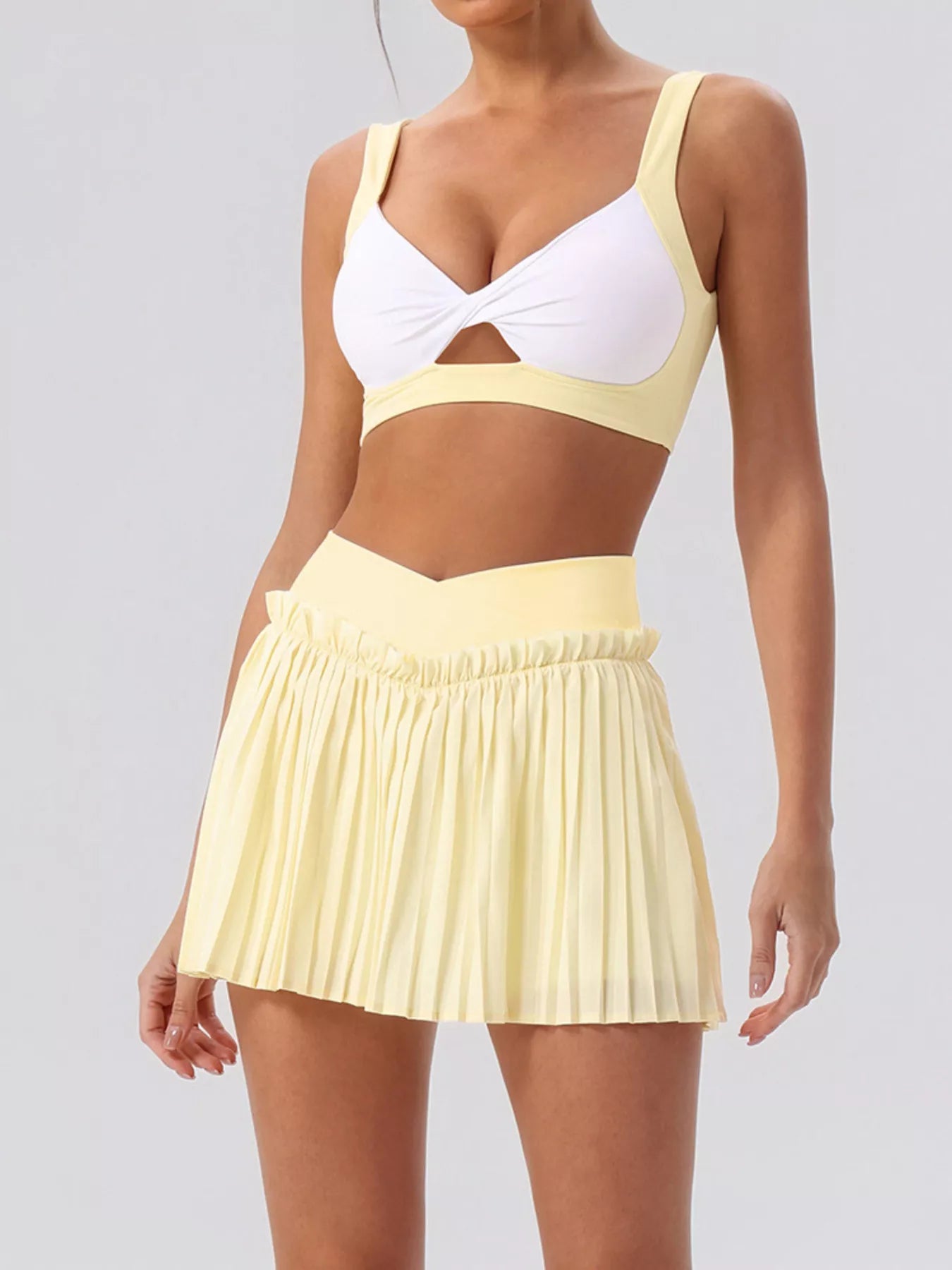 Sleeveless Top and Pleated Skirt Active Set