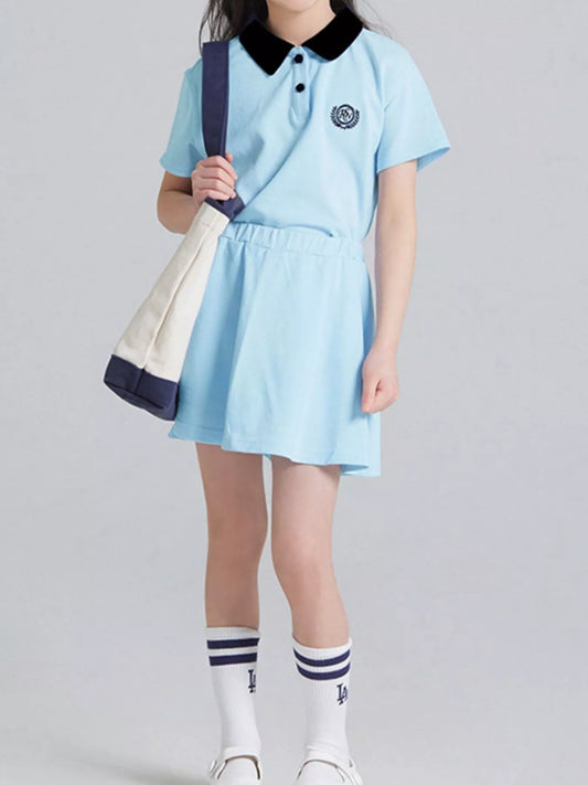 Children's Preppy Style Polo Shirt and Skirt Set