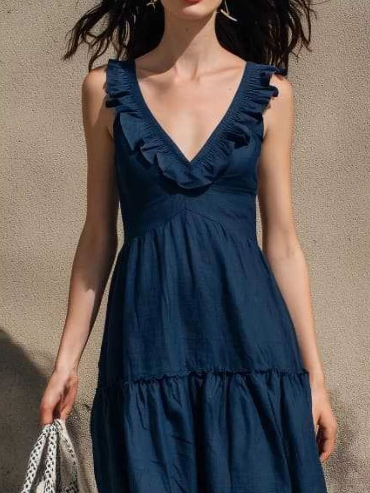 Full Size Ruffled V-Neck Tiered Midi Dress Plus Size