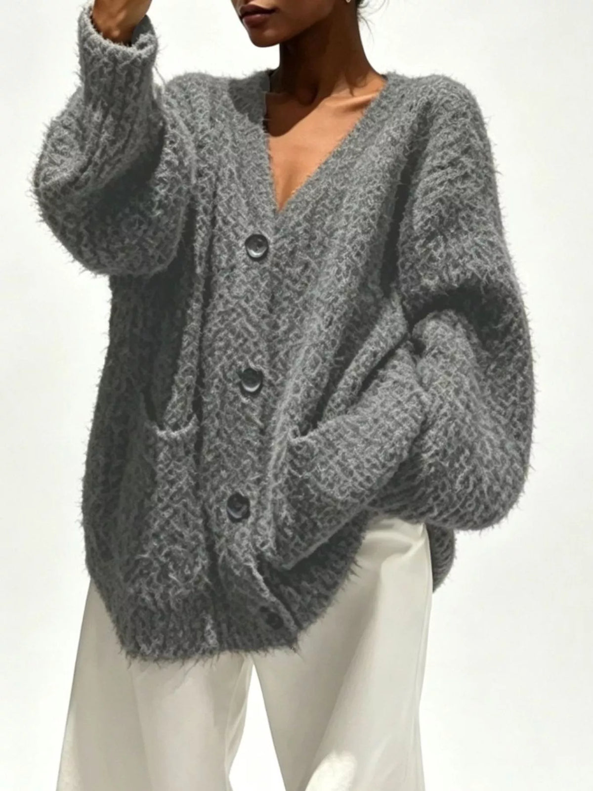 Full Size V-Neck Button-Down Cardigan Plus Size