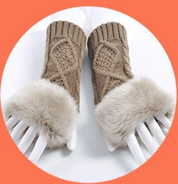 Women Rabbit Fur Fingerless Gloves - Autumn Winter Warmth For Cute Student Style