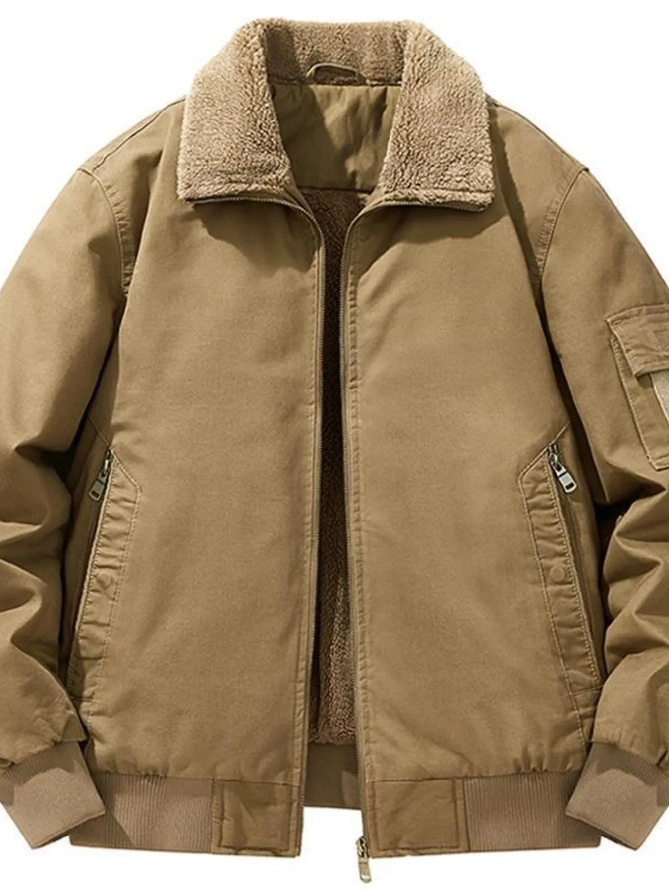 Men's Plus Size Zip Up Long Sleeve Sherpa Jacket