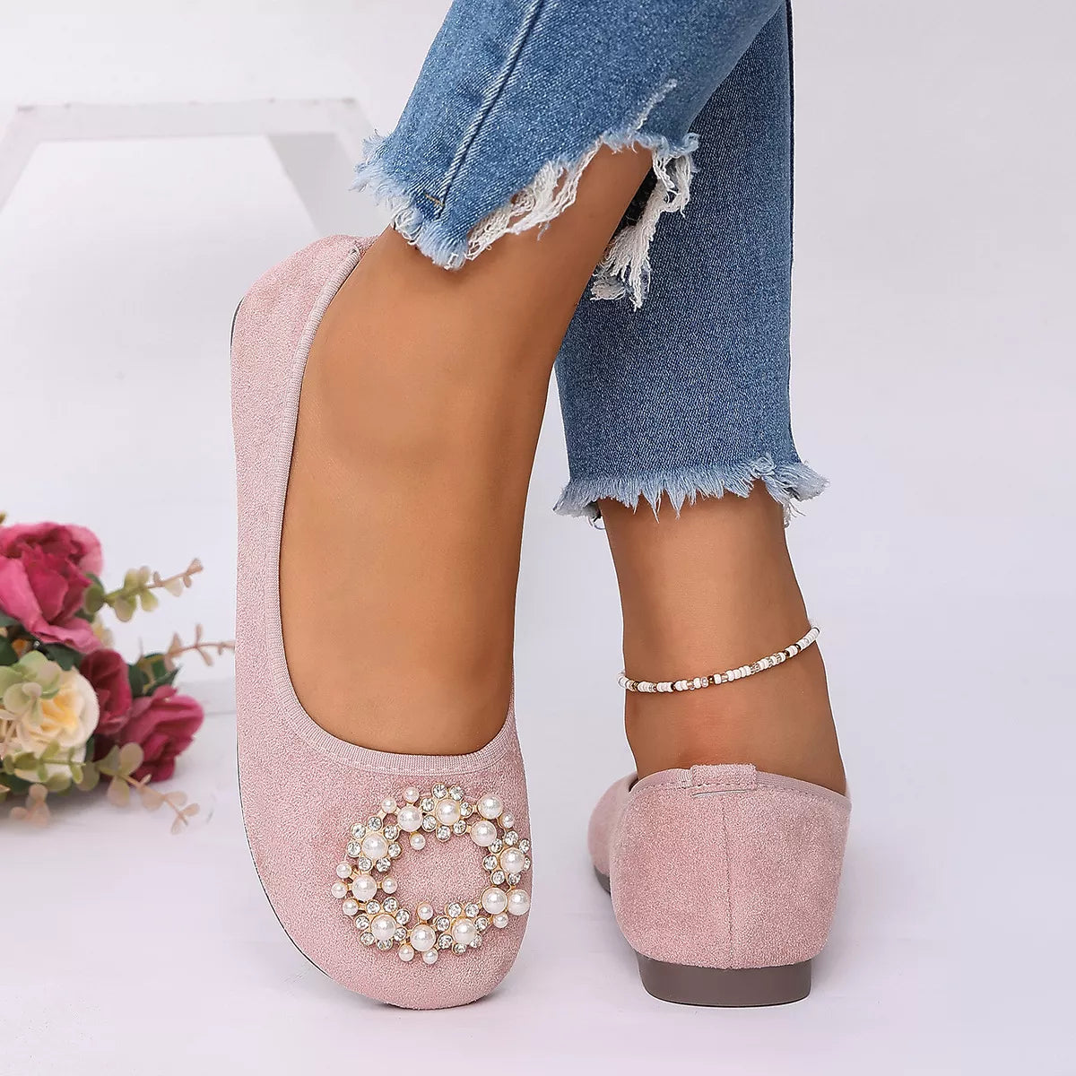Pearl Embellished Slip-Ons