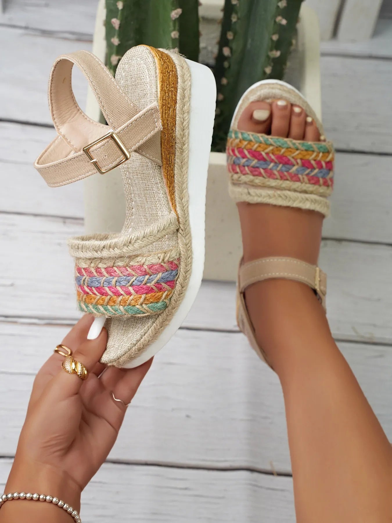 Braided Rainbow Platform Wedge Sandals