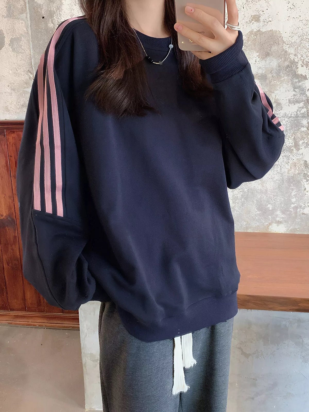 Striped Round Neck Sweatshirt