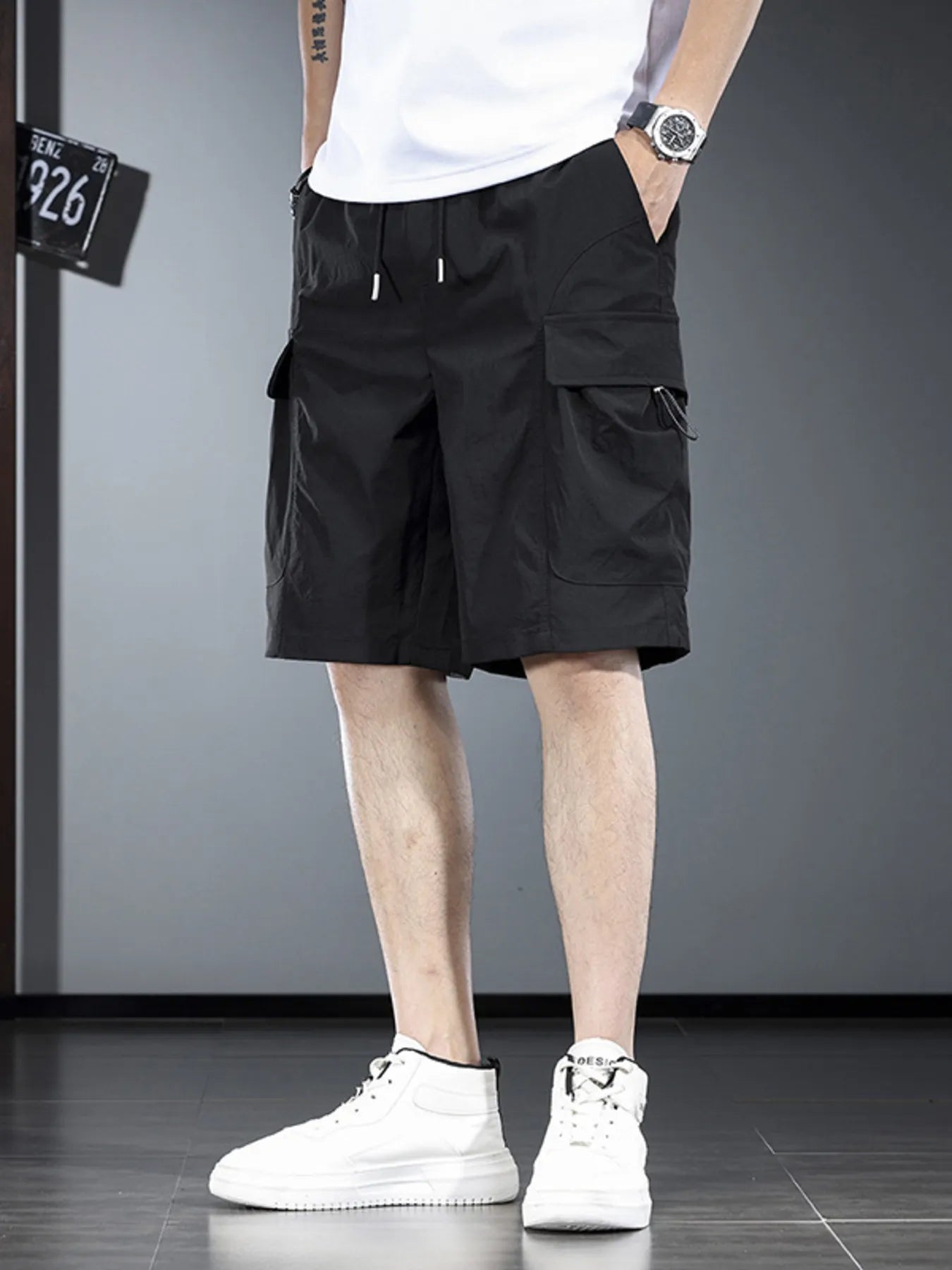 Men's Plus Size Drawstring Cargo Shorts