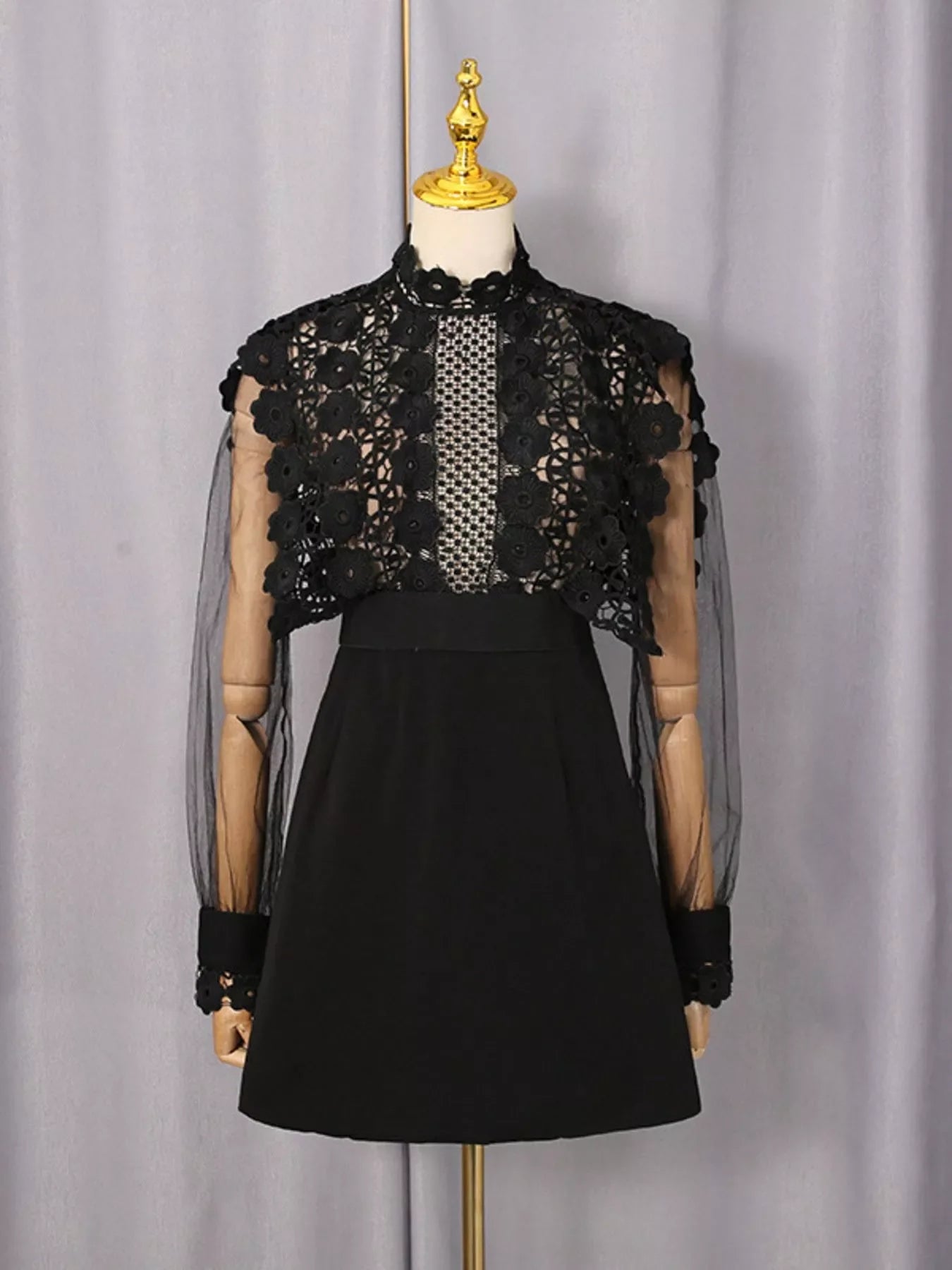 Lace Sheer Sleeve Mini Dress