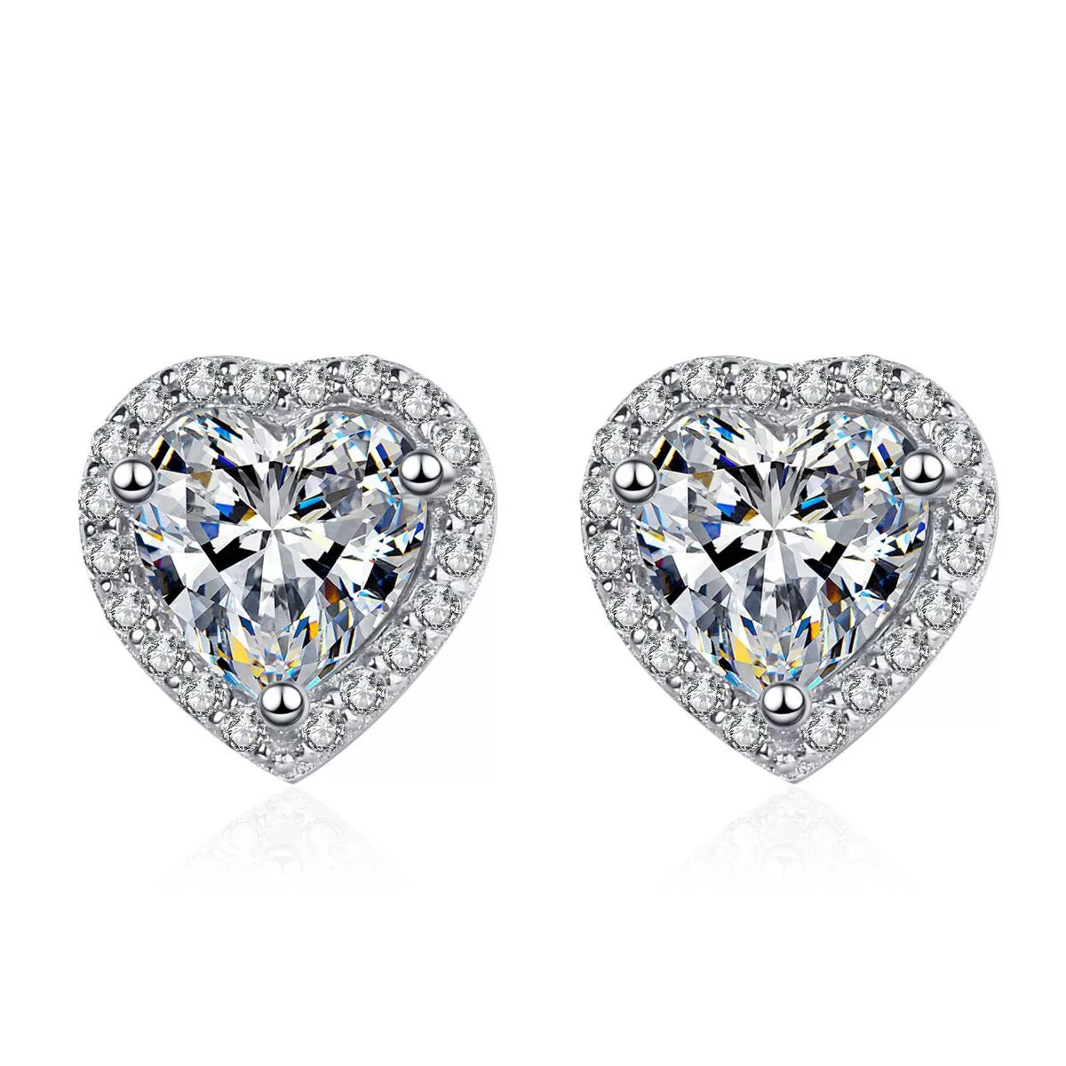 2 Carat 925 Sterling Silver Moissanite Heart Earrings
