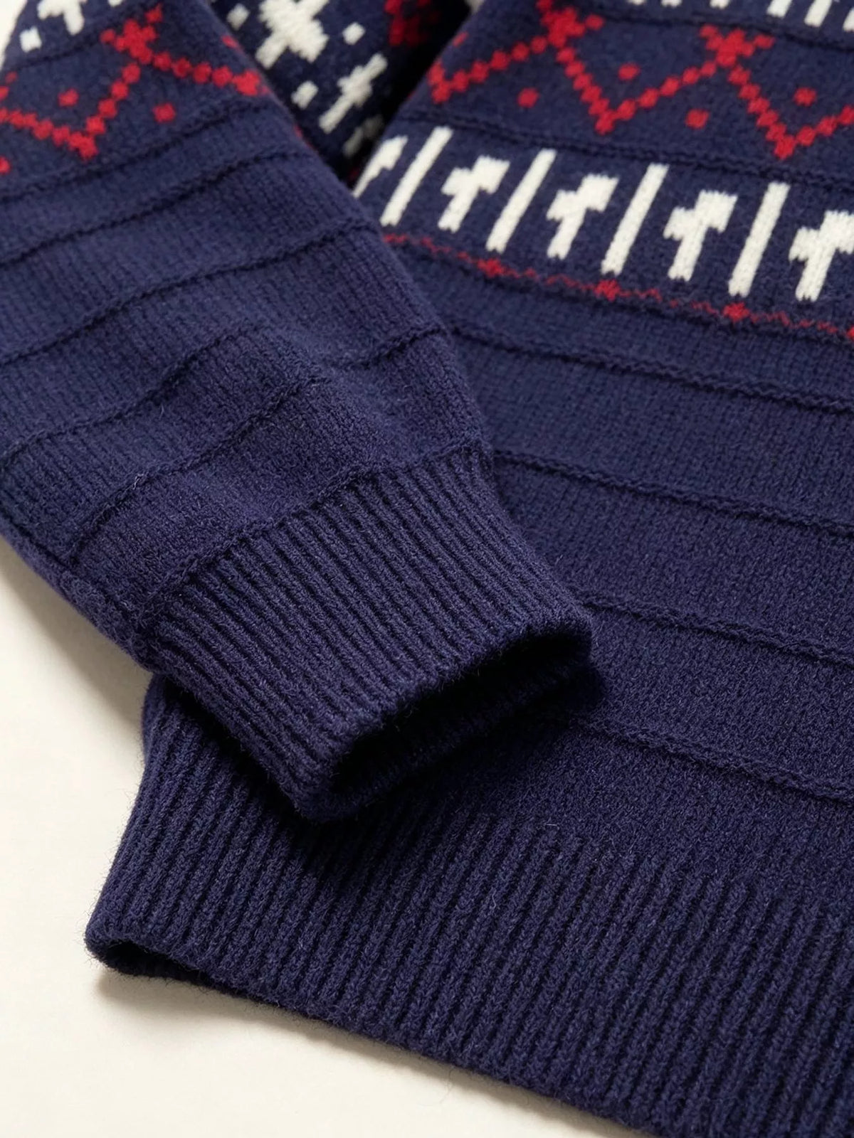 Vintage-Inspired Fair Isle Patterned Polo Sweater
