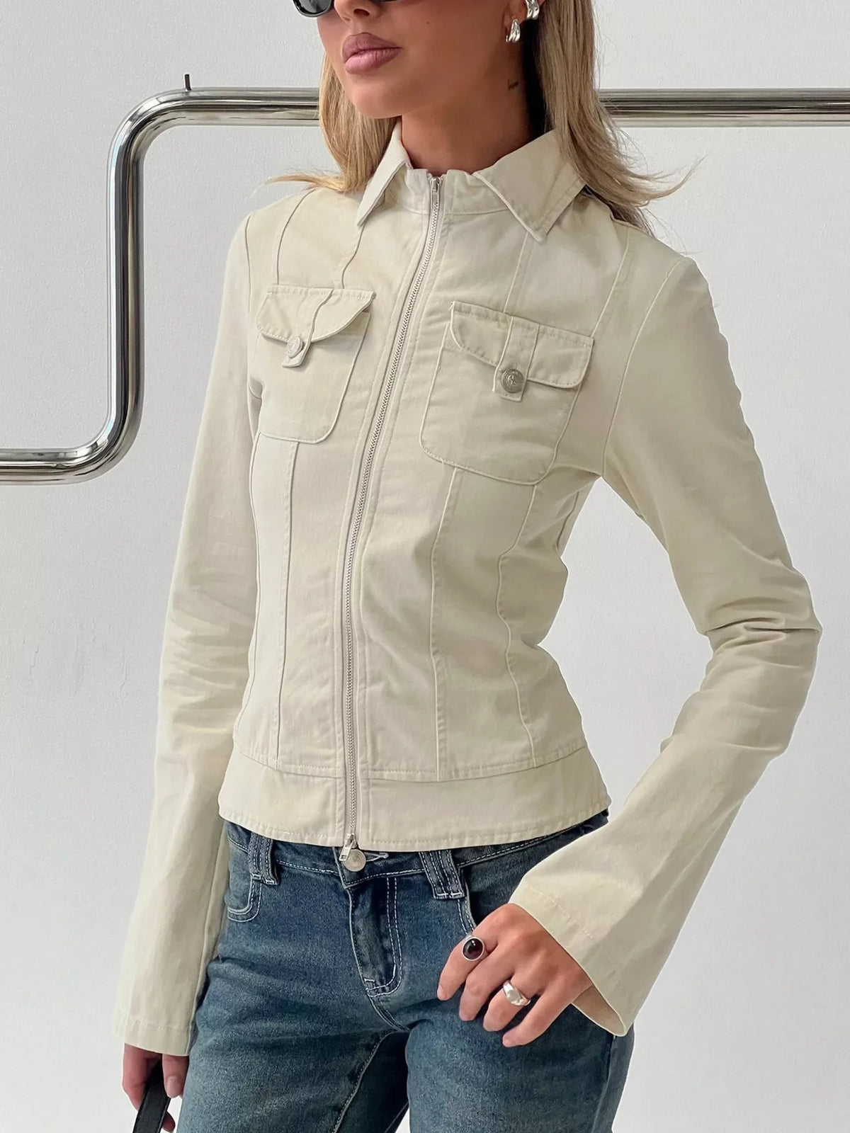 Slim-Fit Utility Zip-Up Cropped Jacket