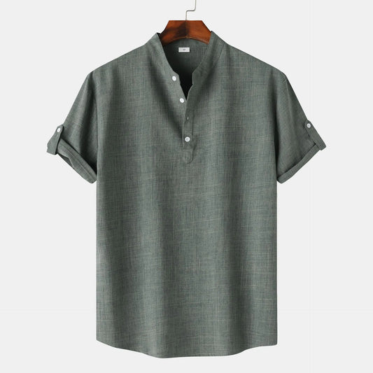 Men's Casual Short Sleeve Henley Blouse