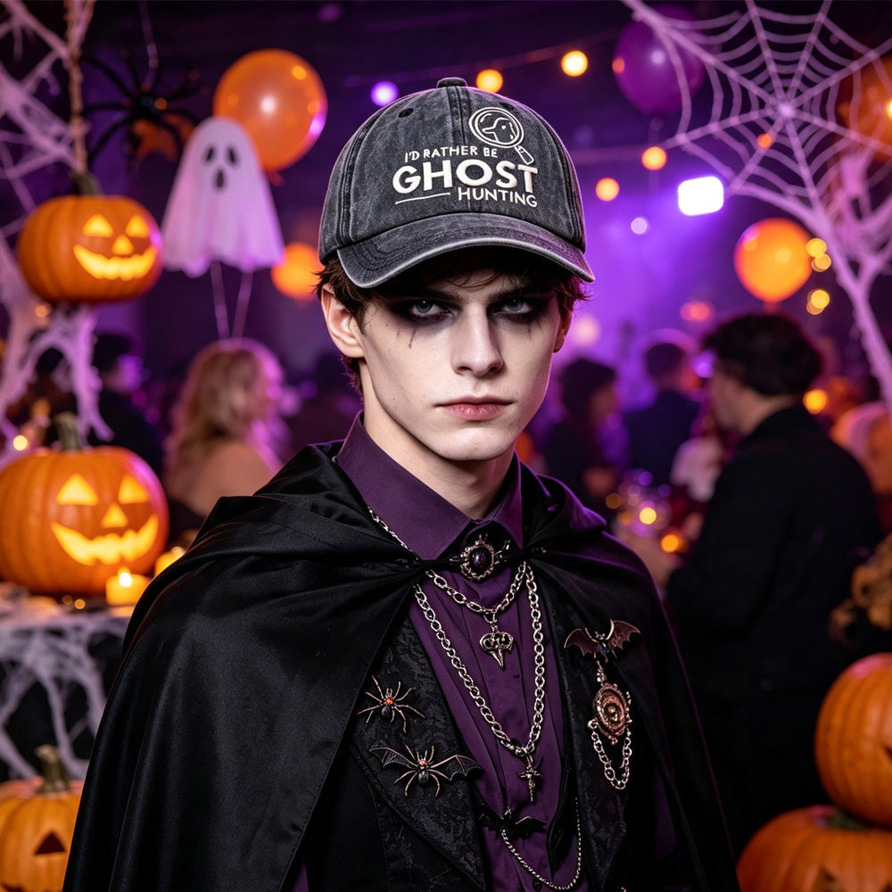 "I'd Rather Be Ghost Hunting" Embroidered Baseball Cap – Vintage Washed Hat