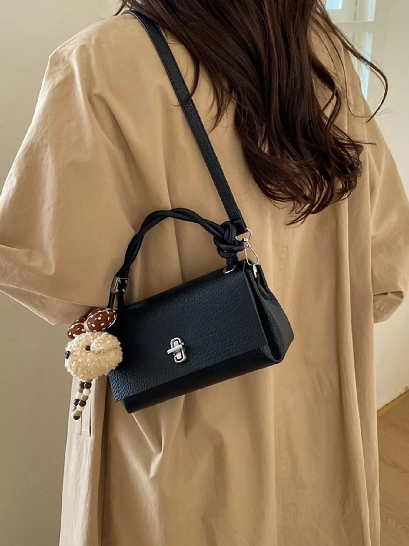 Turn-Lock Leather Crossbody Bag