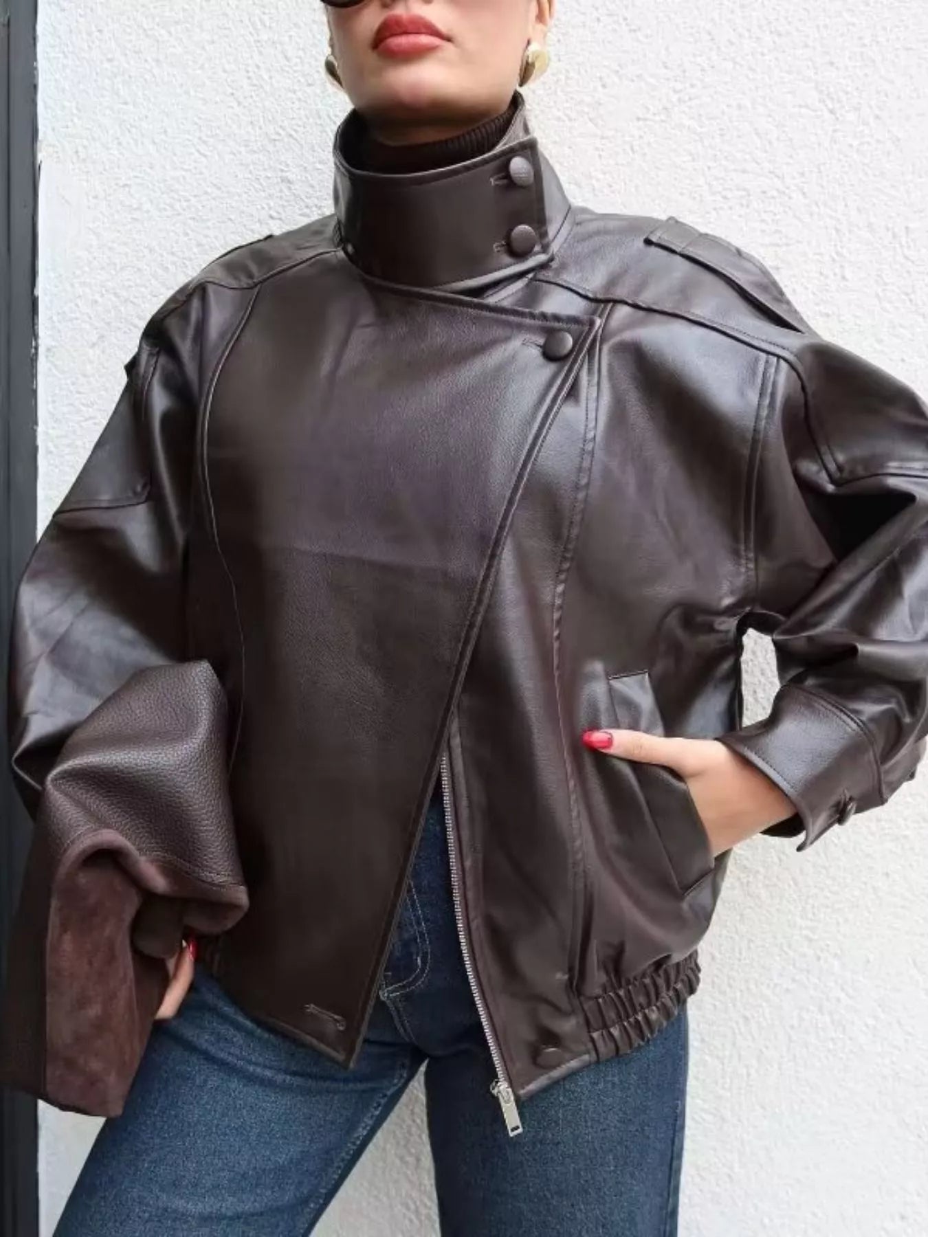 Zip-Up Faux Leather Moto Jacket