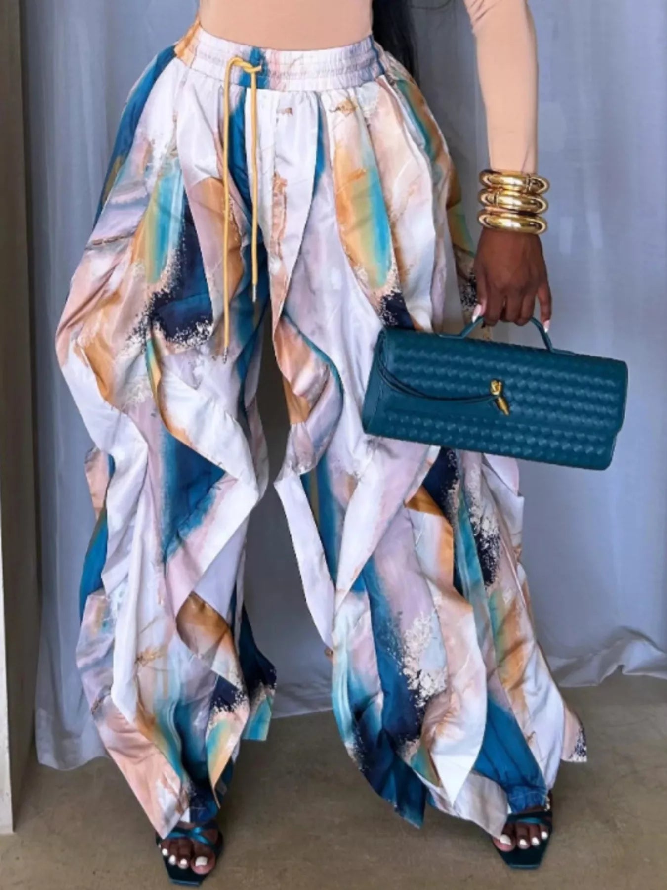 Printed Cargo Pants with Drawstring Waist