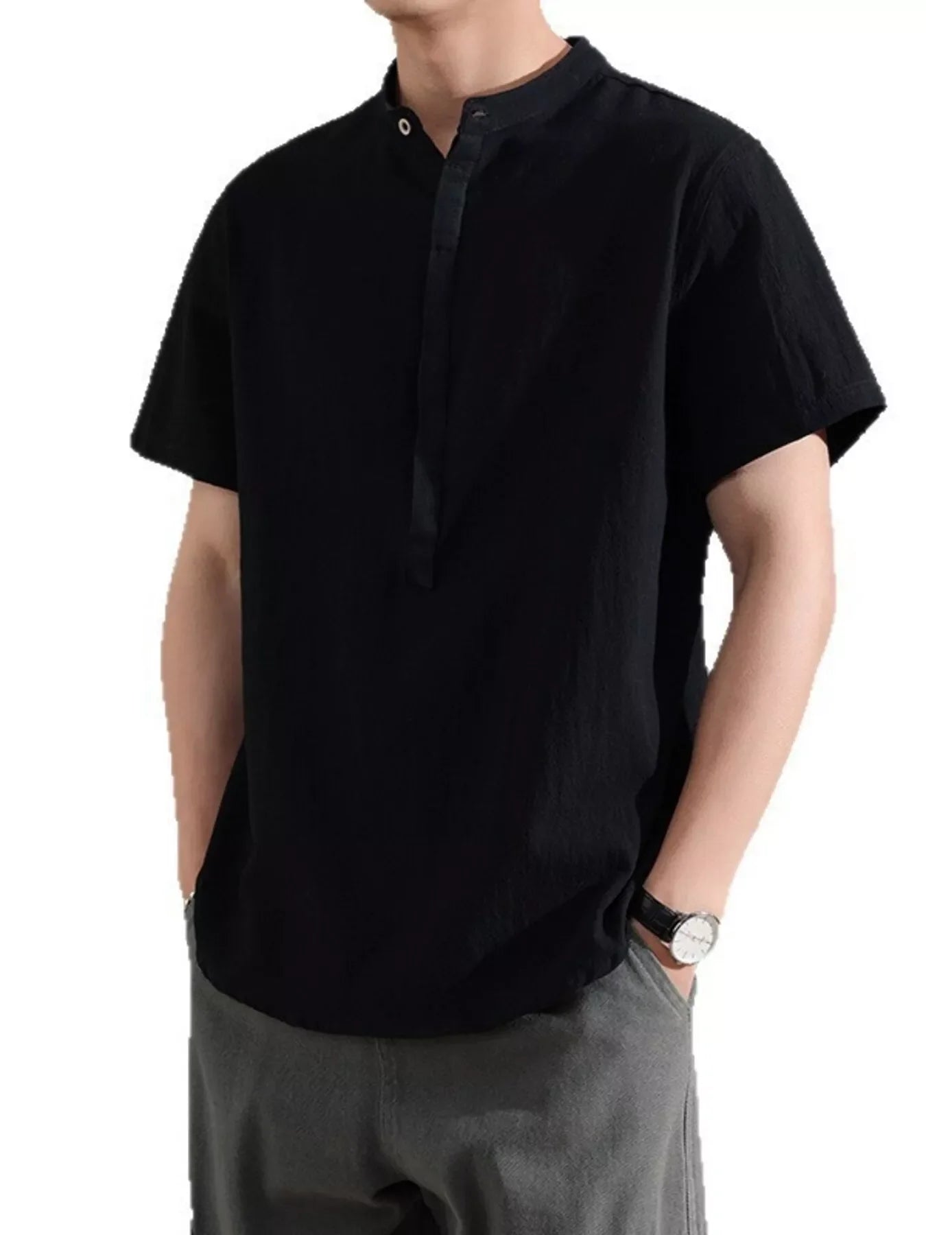 Men's Plus Size Button Detail Short Sleeve Shirt