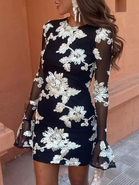 Floral Flounce Sleeve Mini Dress