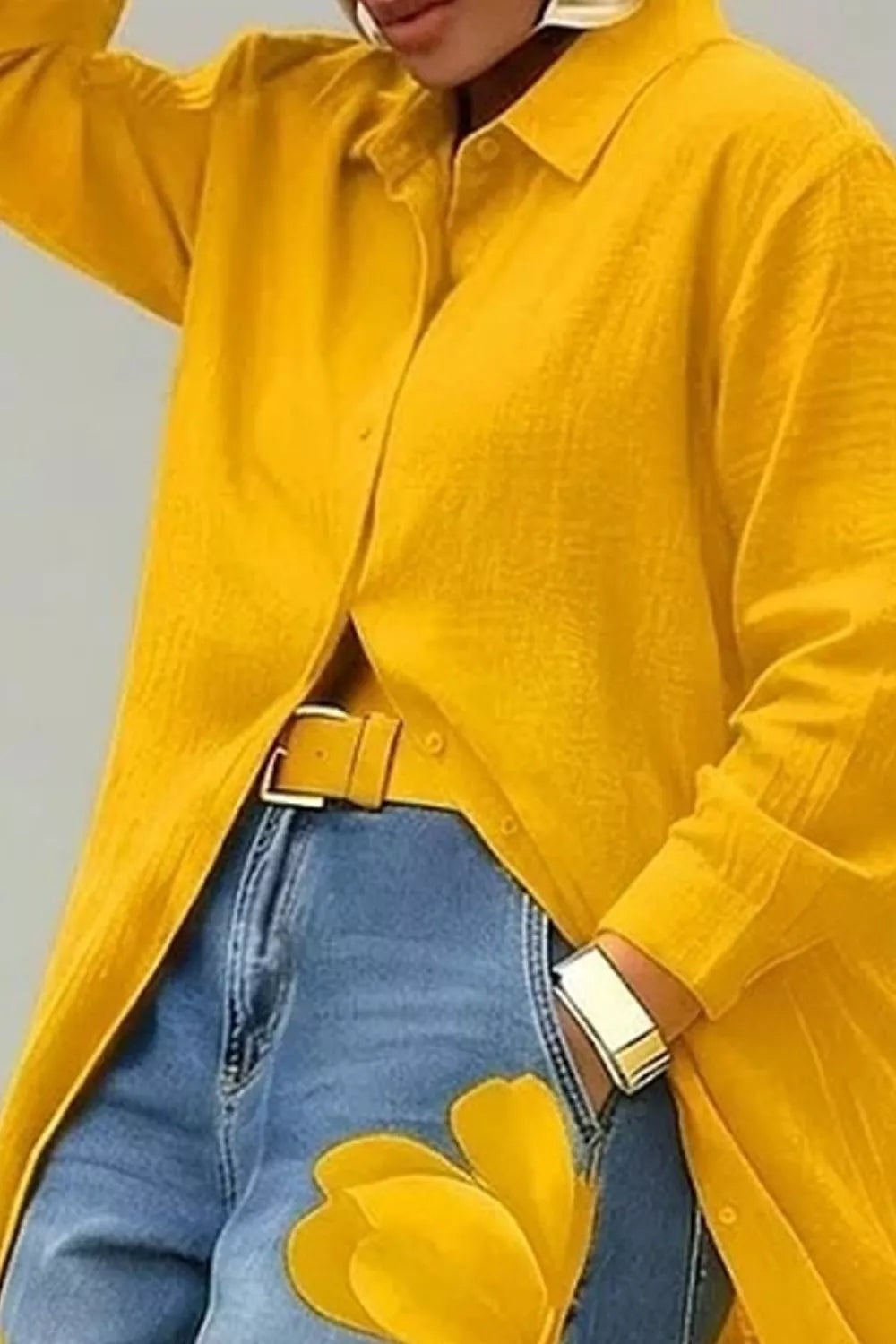 Button Up Long Sleeve Longline Shirt