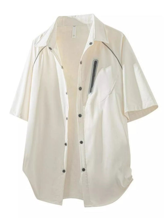 Men's Casual Short Sleeve Zipper Pocket Shirt