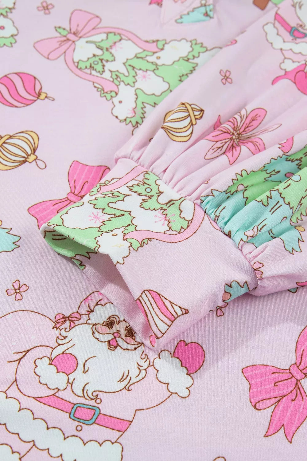 Christmas Print Button Front Long Sleeve Lounge Set