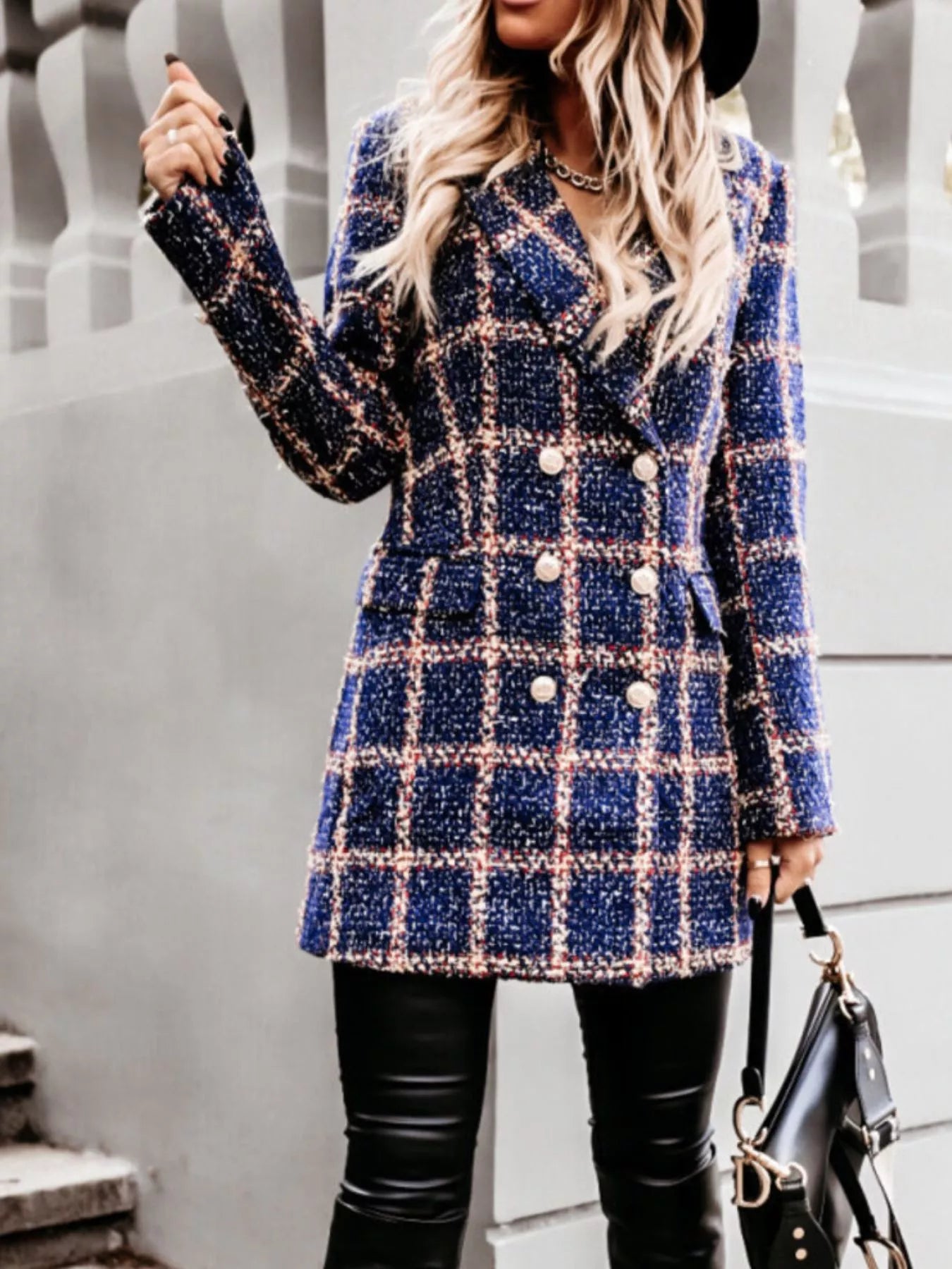 Plaid Tweed Double-Breasted Coat