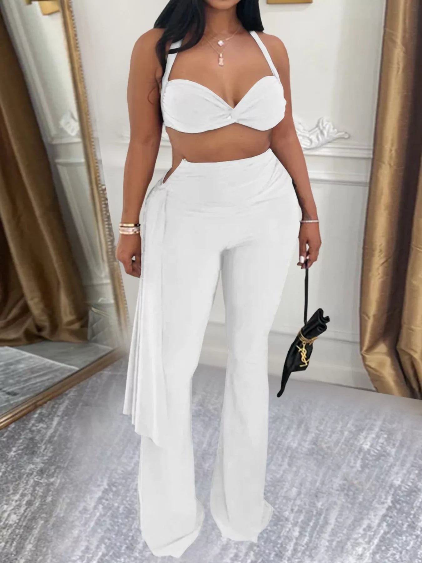 Halter Neck Top and Flare Pants Set
