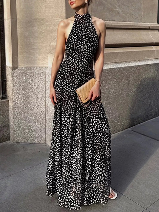 Halter Neck Polka Dot Maxi Dress