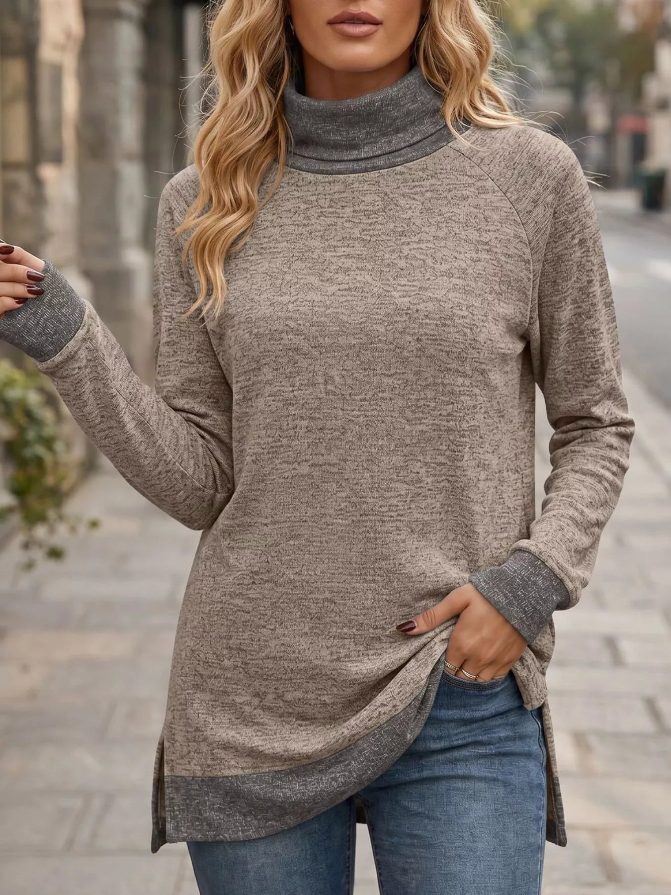 Turtleneck Raglan Sleeve T-Shirt