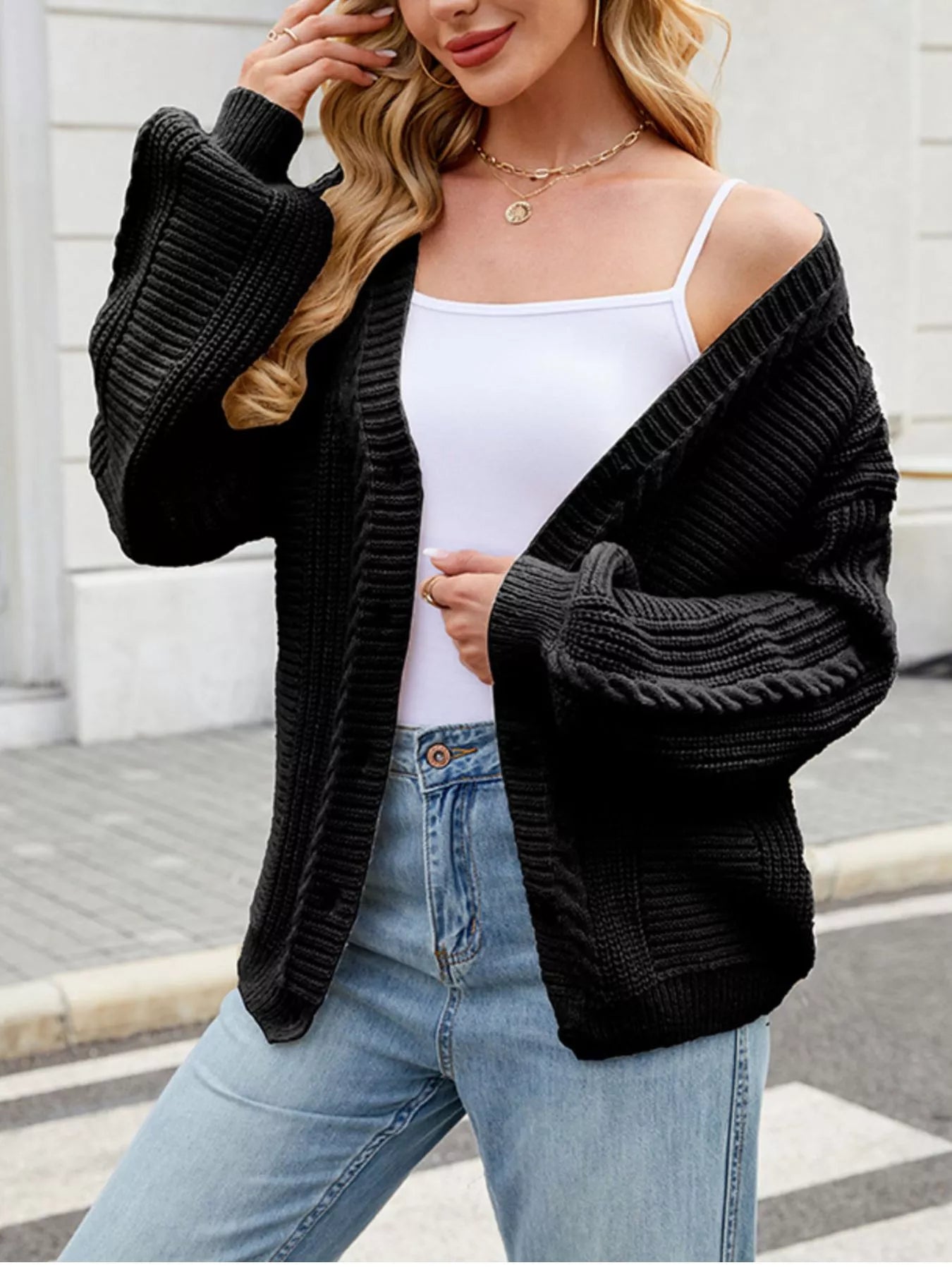 Cable Knit Button-Up Cardigan