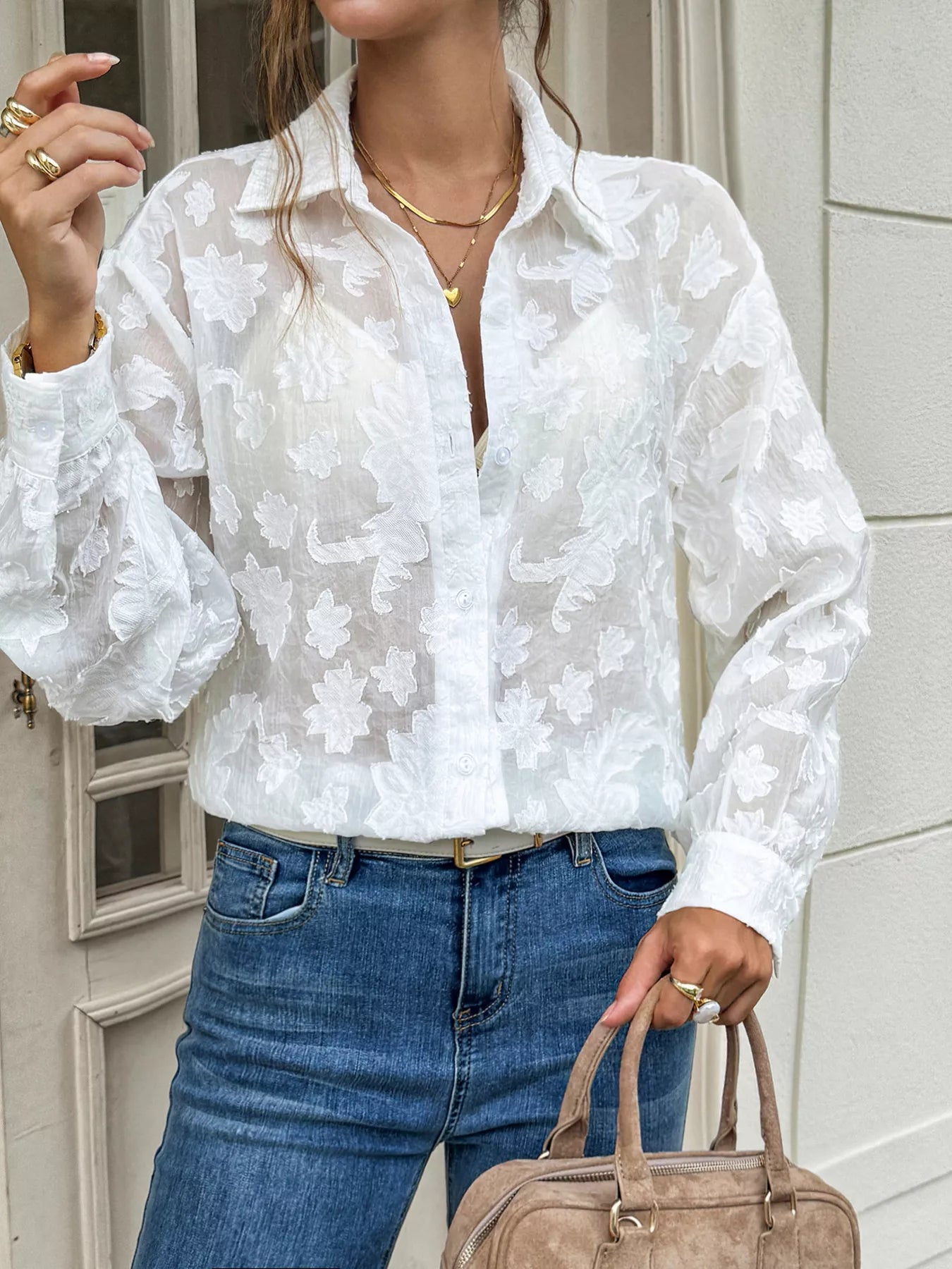 Sheer Floral Button Up Shirt