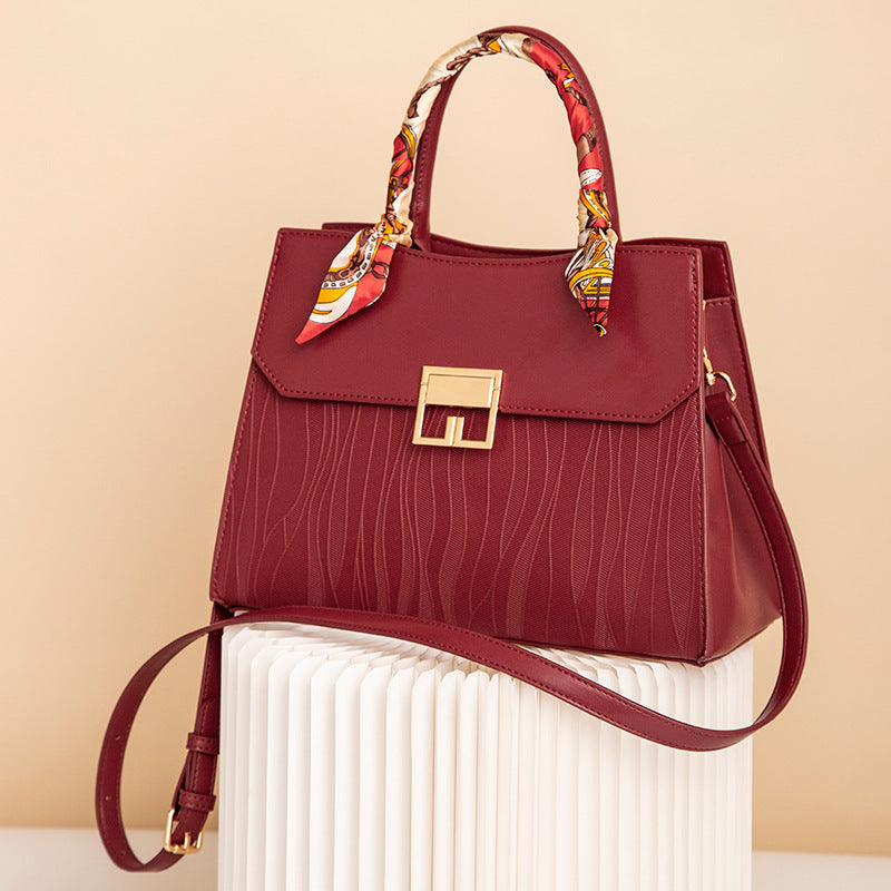 Scarf Decor Leather Handbag