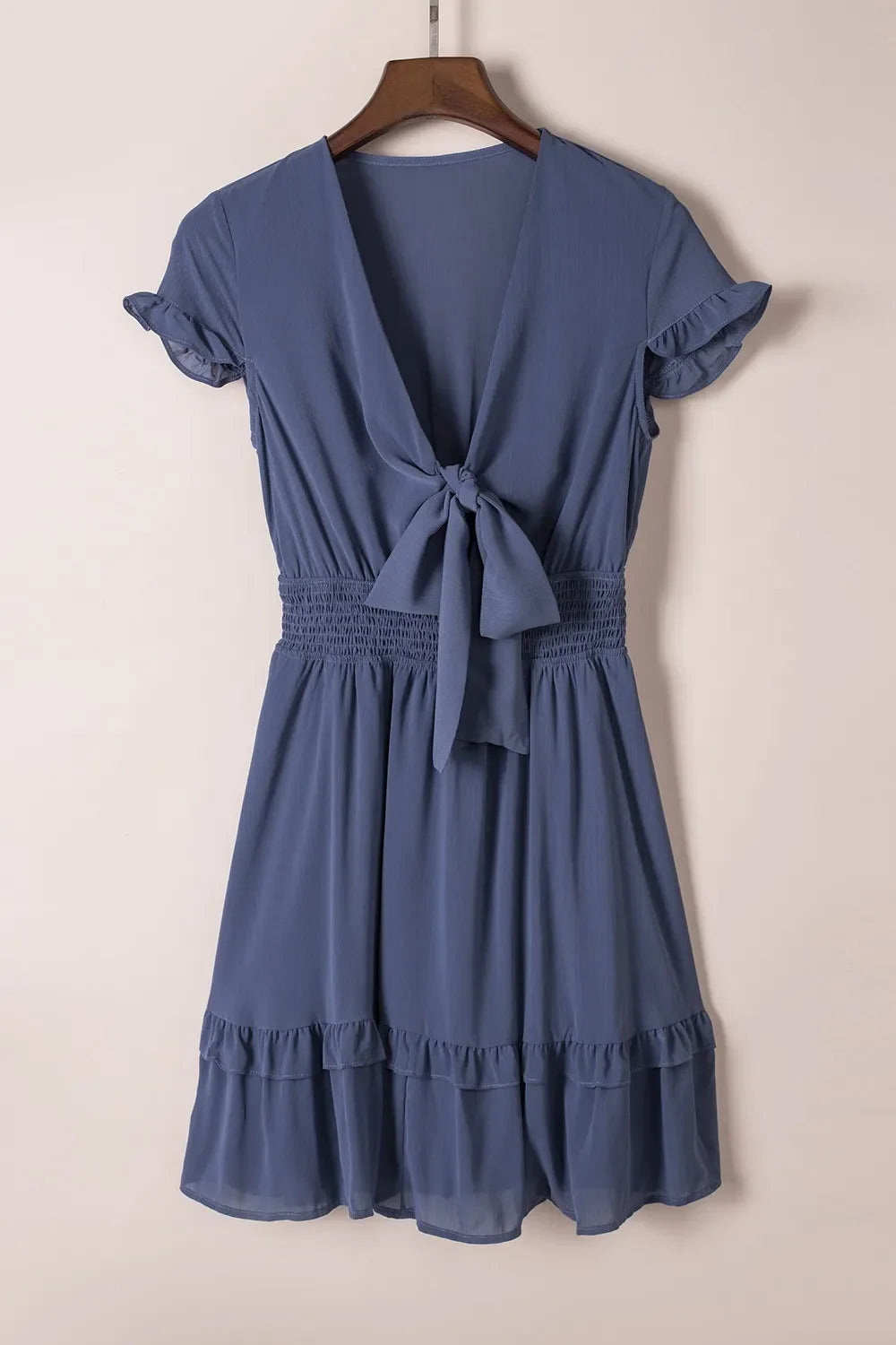 Tie-Front Mini Dress with Smocked Waist