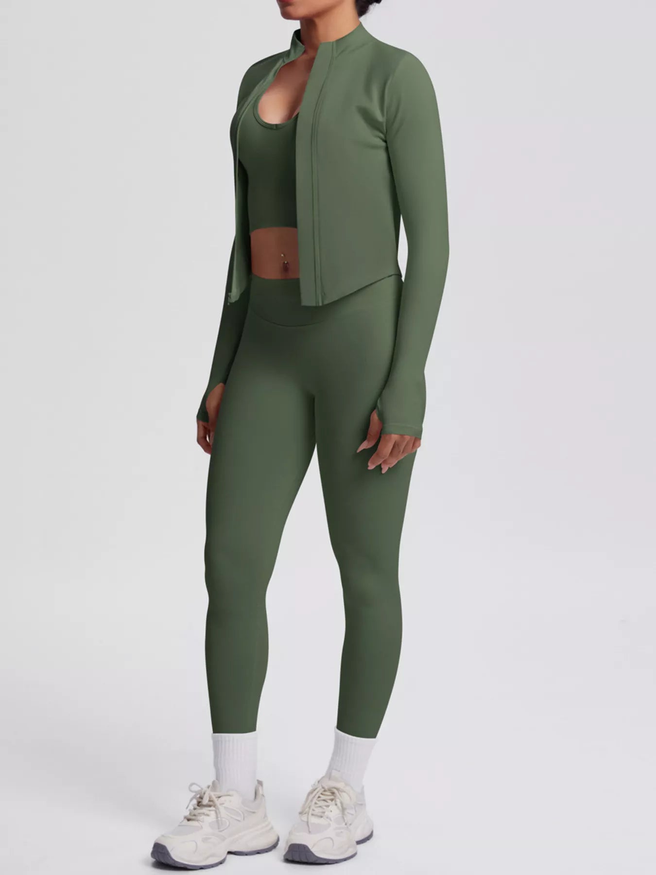 Tank & Zip-Up Jacket and Leggings Three-Piece Active Set